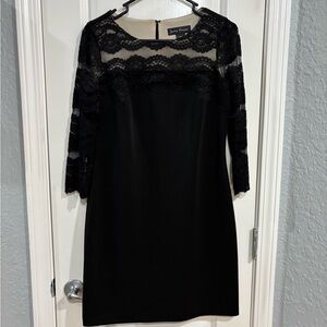 Jessica Howard Black Lace-Trim Long Sleeve Sheath Dress